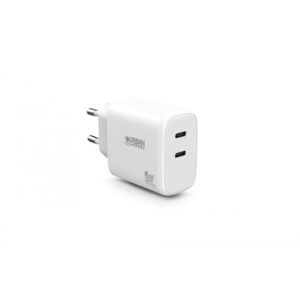 urban factory potencia cargador usb c gan de 65w 1 puerto usb c de 45w + 1 puerto usb c de 20w color blanco