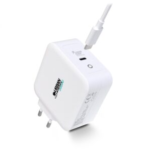 urban factory cyclee cargador de pared usb c gan de 100w diseño ecologico cable usb c/usb c de 2m color blanco