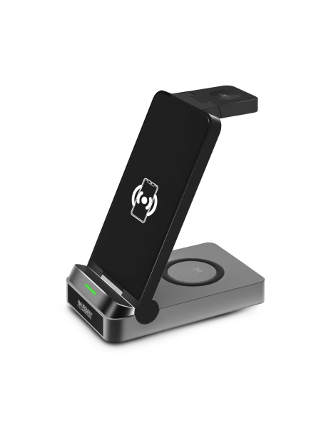 urban factory powee pro cargador inalambrico 3 en 1 con funcion soporte 22.5w smartphone / smartwatch / auriculares color negro