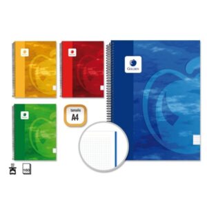 golden cuaderno espiral a4 160 hojas 60grs cuadricula 5x5 hojas microperforadas tapa dura plastificada colores surtidos
