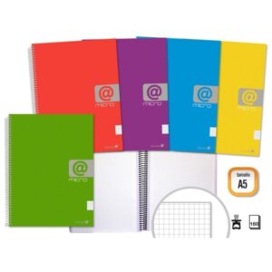 golden cuaderno espiral a5 160 hojas 60grs cuadricula hojas microperforadas con 4 taladros y 4 bandas de color tapa resistente forrada colores surtidos