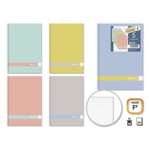 golden morandi pack de 5 cuadernos espiral folio 80 hojas 90grs cuadricula 4x4 tapa blanda con cantos redondeados colores morandi surtidos