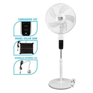 muvip ventilador de pie solar 12000mah 40cm 4 velocidades luz led usb color blanco