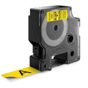 dymo d1 45808 cinta de etiquetas original para rotuladora texto negro sobre fondo amarillo ancho 19mm x largo 7m
