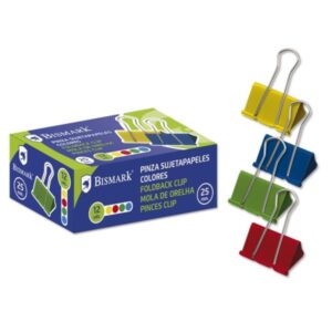 bismark pack de 12 pinzas sujetapapeles metalicas de 25mm pala abatible colores surtidos