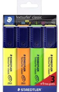 staedtler textsurfer classic 364 pack de 4 marcadores fluorescentes secado rapido trazo 1 5mm aprox colores surtidos
