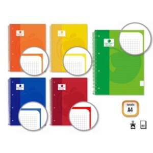 golden extra cuaderno espiral a4 80 hojas 90grs cuadricula 5x5 hojas microperforadas con banda de color tapa extradura forrada colores surtidos
