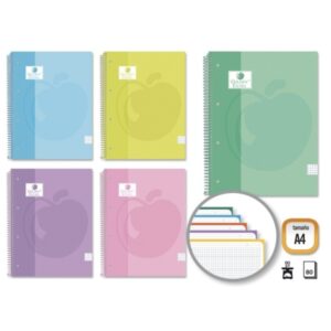 golden extra cuaderno espiral a4 80 hojas 90grs cuadricula 5x5 hojas microperforadas con banda de color tapa extradura forrada colores pastel surtidos