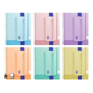 bismark pack de cuaderno espiral a4 120 hojas 90grs cuadricula 5x5 + portatodo de neopreno hojas microperforadas colores pastel surtidos