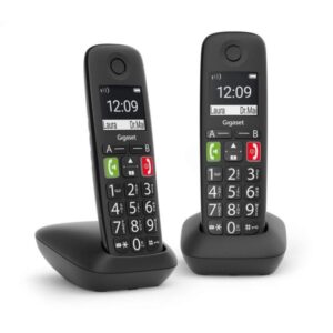 gigaset e290 duo telefono inalambrico dect + 1 supletorio pantalla grande en b/n teclas con numeros grandes volumen con funcion amplificador color negro