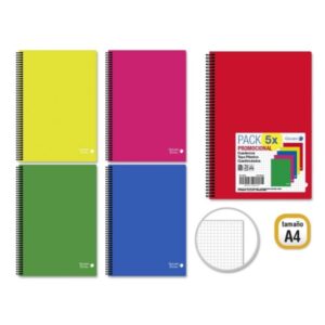 golden basic pack de 5 cuadernos a4 80 hojas 90gr cuadricula 4x4 ideal para estudiantes tapa polipropileno colores surtidos