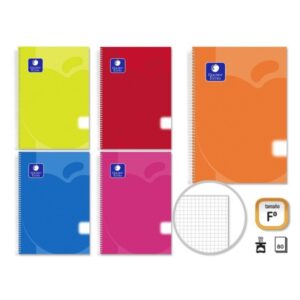 golden extra pack de 5 cuadernos folio 80 hojas 90gr cuadricula margen remarcado tapa polipropileno translucido colores surtidos