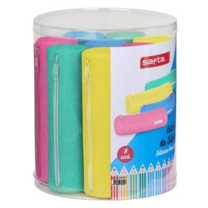 safta conjunto 8 estuches silicona con purpurina redondos 19.5x23x19.5cm colores surtidos