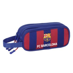 safta f.c. barcelona estuche portatodo 3 compartimentos asa de mano 21x8.5x7cm color rojo y azul