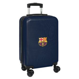 safta f.c. barcelona maleta con ruedas 20" asa telescopica 4 ruedas giratorias cierre con candado 34.5x55x20cm color azul marino