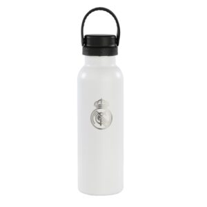 safta real madrid 1ª equipacion 24/25 botella reutilizable 600ml doble pared con aislamiento base de silicona conserva temperatura 12h caliente / 24h caliente 25x7.3x7.3cm color blanco/negro