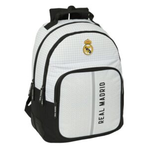 safta real madrid 1ª equipacion 24/25 mochila adaptable a carro 2 compartimentos asa de mano 32x42x15cm color blanco/negro
