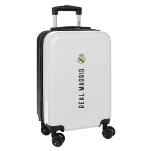 safta real madrid 1ª equipacion 24/25 maleta con ruedas 20" asa telescopica 4 ruedas giratorias cierre con candado 34.5x55x20cm color blanco/negro