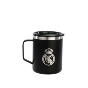 safta real madrid 2ª equipacion 24/25 taza de acero inoxidable 350ml doble pared con aislamiento base de silicona conserva temperatura 12h caliente / 24h caliente 10.7x8.4x8.4cm color negro