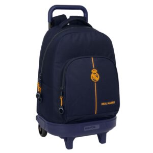 safta real madrid 2ª equipacion 24/25 mochila con carro integrado extraible para facilitar su limpieza base reforzada asa extraible 33x45x22cm color azul marino