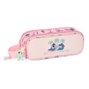 safta stitch beach estuche portatodo 2 compartimentos asa de mano 21x8x6cm color rosa