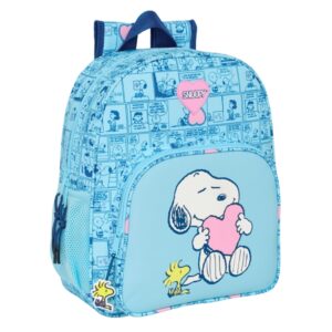 safta snoopy love mochila infantil adaptable a carro asa de mano 32x38x12cm color azul claro
