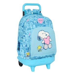 safta snoopy love mochila con carro integrado extraible para facilitar su limpieza base reforzada asa extraible 33x45x22cm color azul claro