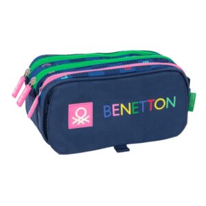 safta benetton damero estuche portatodo 3 compartimentos 21.5x10x8cm color azul marino