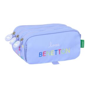 safta benetton estuche portatodo 3 compartimentos 21.5x10x8cm color lila