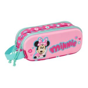 safta minnie mouse estuche portatodo 3d 2 compartimentos asa de mano 21x8x6cm color rosa