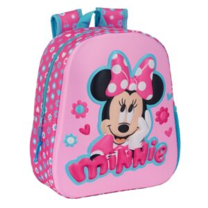 safta minnie mouse mochila 3d asa de mano portabotellas lateral 27x33x10cm color rosa