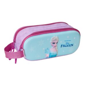 safta frozen estuche portatodo 3d 2 compartimentos asa de mano 21x8x6cm color rosa/azul