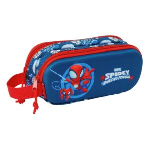 safta spidey estuche portatodo 3d 2 compartimentos asa de mano 21x8x6cm color rojo y azul