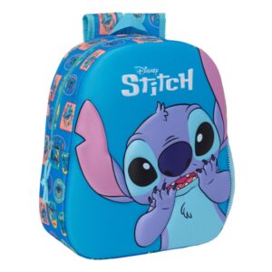 safta stitch mochila 3d asa de mano portabotellas lateral 27x33x10cm color azul