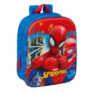 safta spider man mochila guarderia 3d asa de mano compartimento principal con cremallera 22x27x10cm color azul