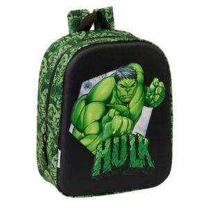 safta hulk mochila guarderia 3d asa de mano compartimento principal con cremallera 22x27x10cm color negro/verde