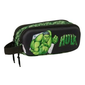 safta hulk estuche portatodo 3d 2 compartimentos asa de mano 21x8x6cm color negro/verde
