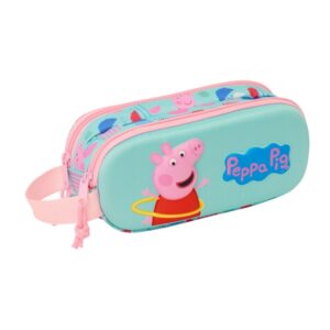 safta peppa pig estuche portatodo 3d 2 compartimentos asa de mano 21x8x6cm color azul claro