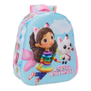 safta gabby's dollhouse mochila 3d asa de mano portabotellas lateral 27x33x10cm color azul claro