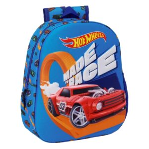 safta hot wheels mochila 3d asa de mano portabotellas lateral 27x33x10cm color azul