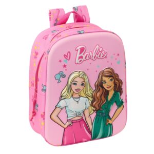 safta barbie mochila guarderia 3d asa de mano compartimento principal con cremallera 22x27x10cm color rosa