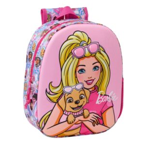 safta barbie mochila 3d asa de mano portabotellas lateral 27x33x10cm color rosa