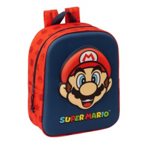safta super mario mochila guarderia 3d asa de mano compartimento principal con cremallera 22x27x10cm color rojo y azul