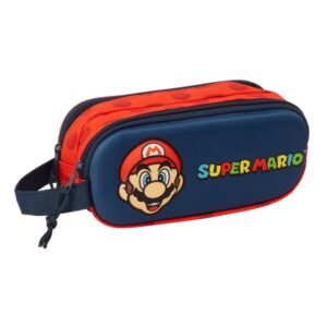 safta super mario estuche portatodo 3d 2 compartimentos asa de mano 21x8x6cm color rojo y azul