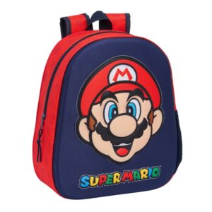 safta super mario mochila 3d asa de mano portabotellas lateral 27x33x10cm color rojo y azul