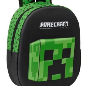 safta minecraft mochila 3d asa de mano portabotellas lateral 27x33x10cm color negro/verde