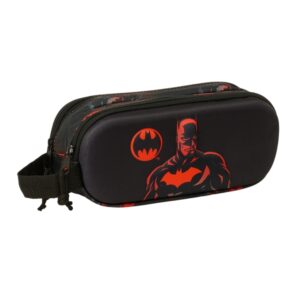 safta batman estuche portatodo 3d 2 compartimentos asa de mano 21x8x6cm color negro