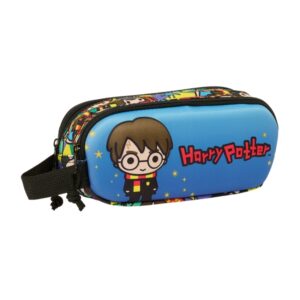 safta harry potter estuche portatodo 3d 2 compartimentos asa de mano 21x8x6cm color azul