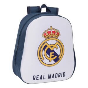 safta real madrid mochila 3d asa de mano portabotellas lateral 27x33x10cm color blanco/negro