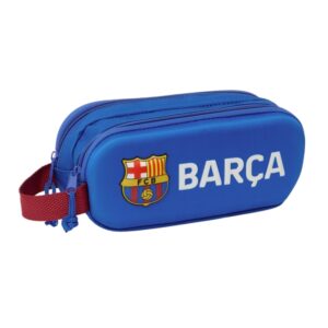 safta f.c. barcelona estuche portatodo 3d 2 compartimentos asa de mano 21x8x6cm color azul